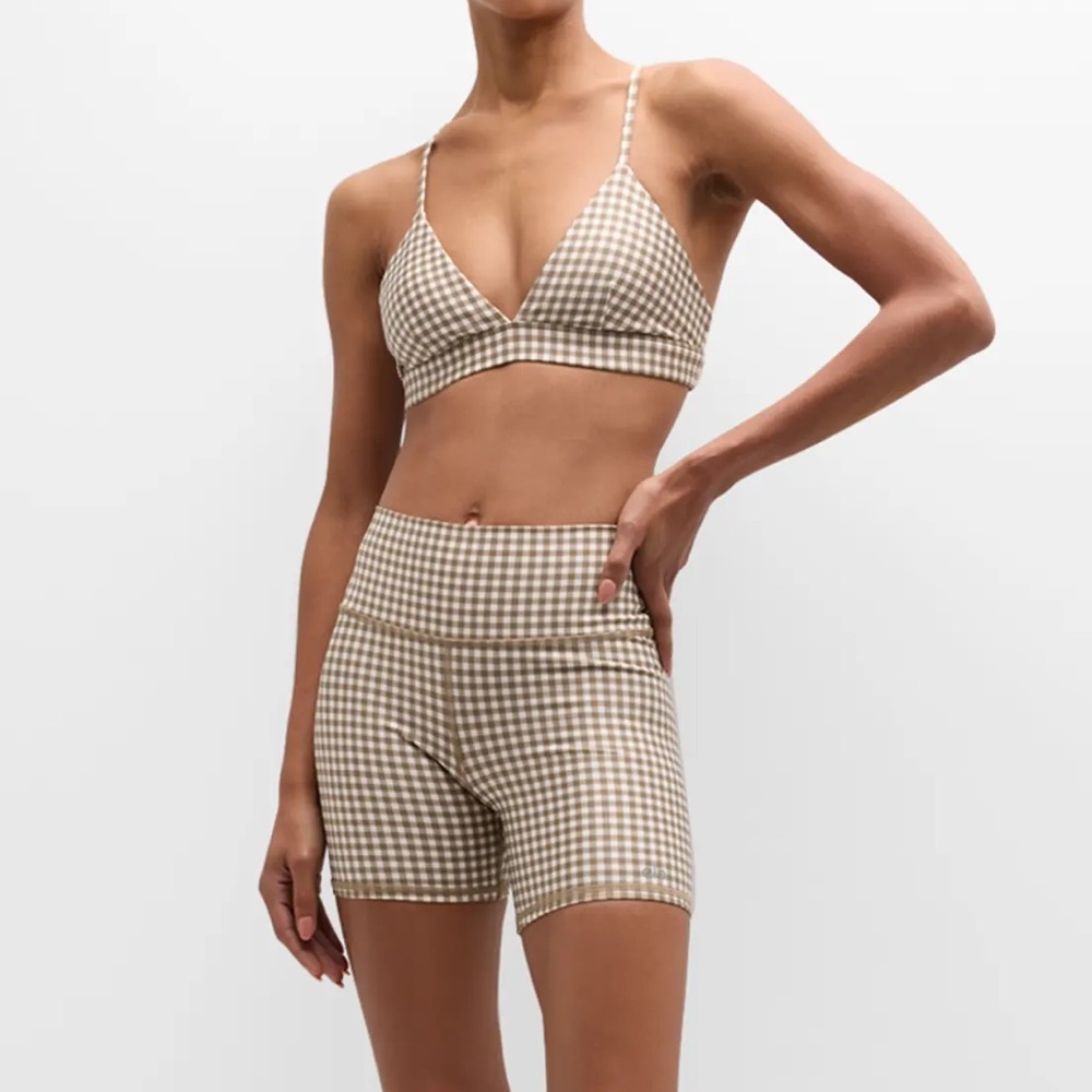 Alo Yoga Airlift Gingham Splendor Bra and Biker Shorts Set